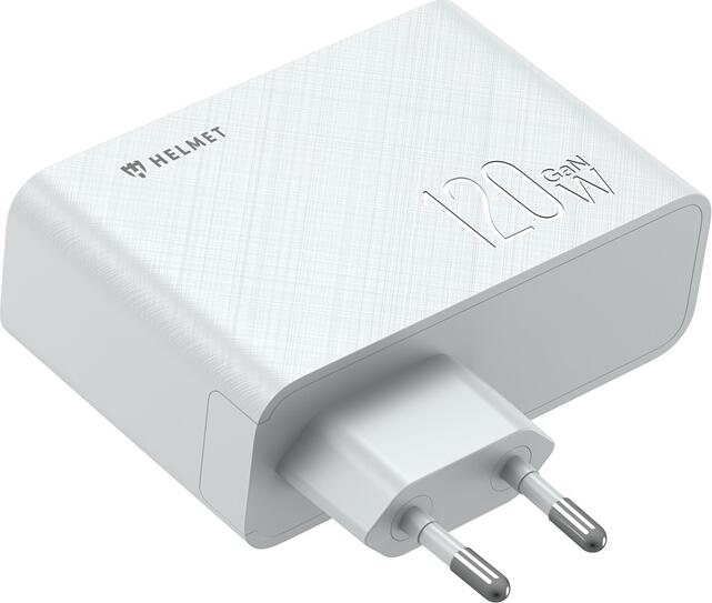 Helmet GaN Wall Charger 120W Fast Charger with 3 USB-C and USB-A Ports, EU Plug, Gallium Nitride Technology, White