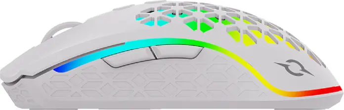 Aqirys Polaris Dual-Mode Wireless Gaming Mouse, PixArt 3335 Optical Sensor 16000 DPI, RGB Illumination, Kailh Switches, 7 Programmable Buttons, White