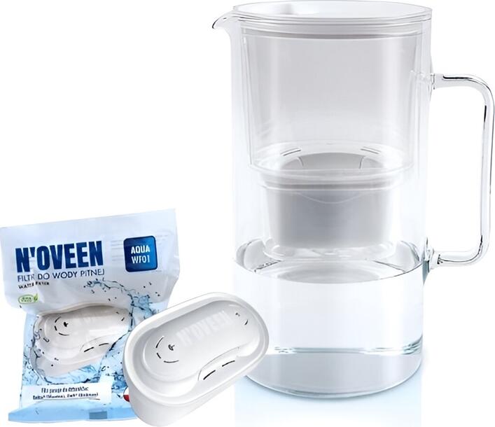 Noveen GJF250 Glass Filter Jug, 2.5L Water Purifier with Advanced Carbon Filtration, Heat-Resistant Borosilicate Glass, Chlorine Removal and Softening