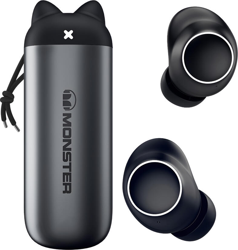 Casca Monster Melody TWS, Negru, Bluetooth 5.3, Rezistenta la apa IPX5, Autonomie 24h, Bass Puternic, Control Tactil, USB-C, Cutie cu Urechi de Pisica si Cordon