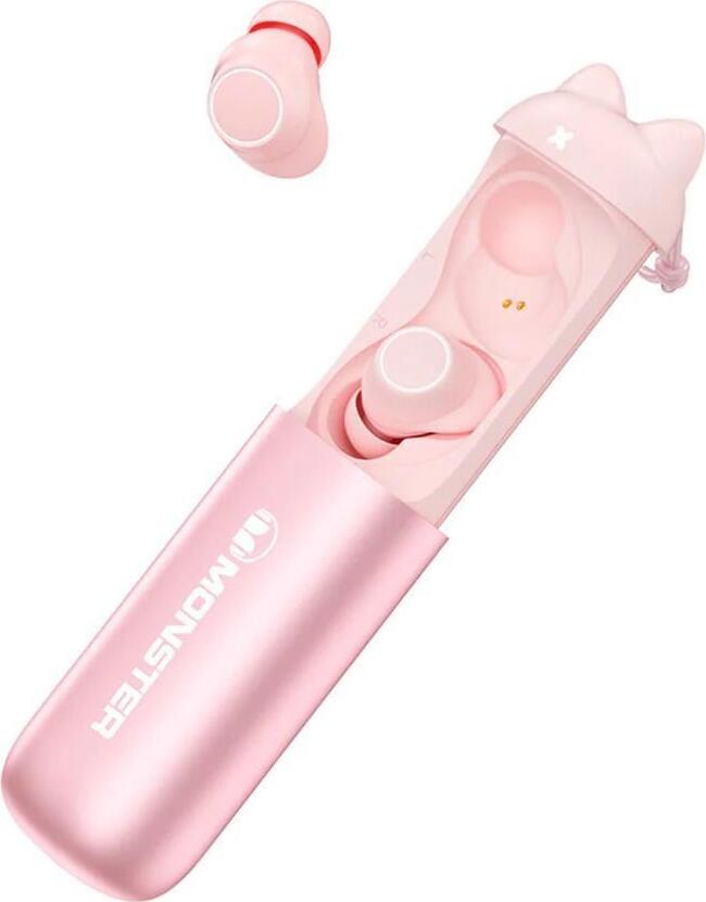 Casca Monster Melody TWS, Roz, Bluetooth 5.3, Rezistenta la apa IPX5, Autonomie 24h, Bass Puternic, Control Tactil, USB-C, Cutie cu Urechi de Pisica si Cordon