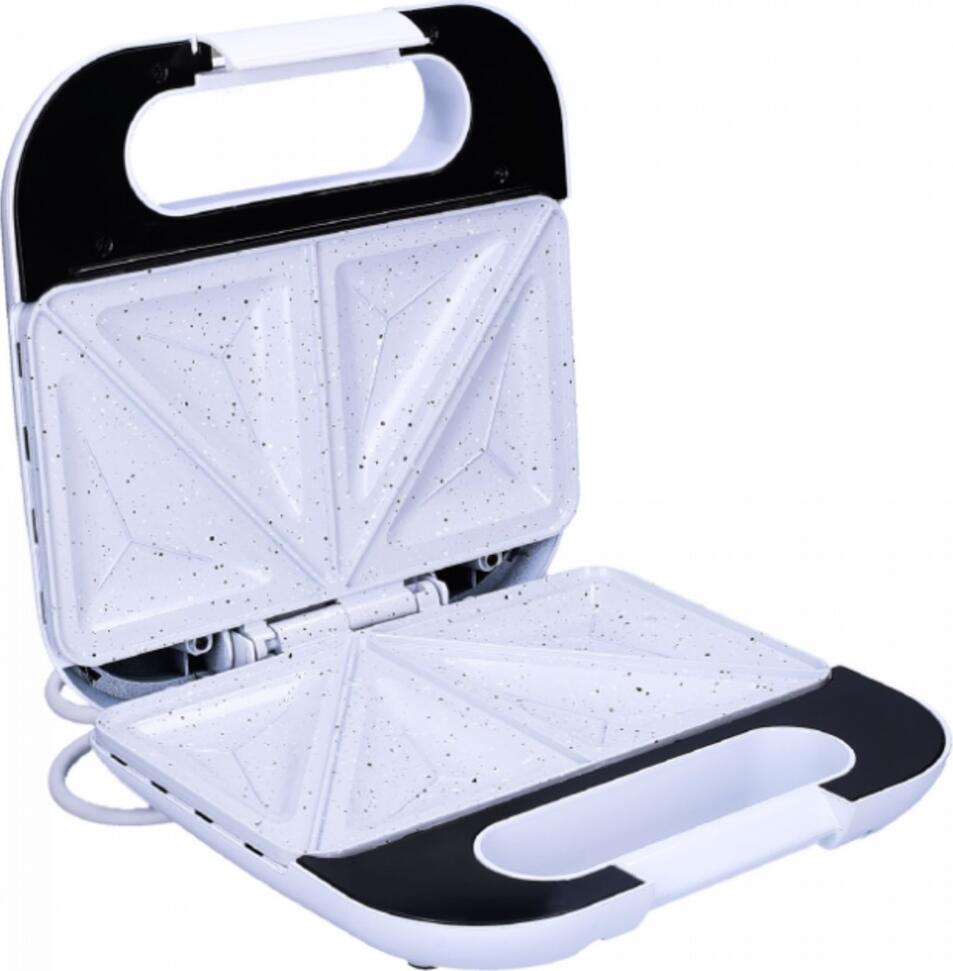 Sandwich Maker Noveen SM453 Ceramic Inox, 800W, Placi Ceramici Marmorate Antiaderente, Carcasă Inox, Mâner Termoizolat, Argintiu/Alb