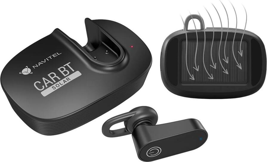 Casca Bluetooth In-Ear Navitel Solar Car BT cu Etui de Incarcare Solar, Conectare Duala Multipoint, Control Vocal, Plastic ABS Negru