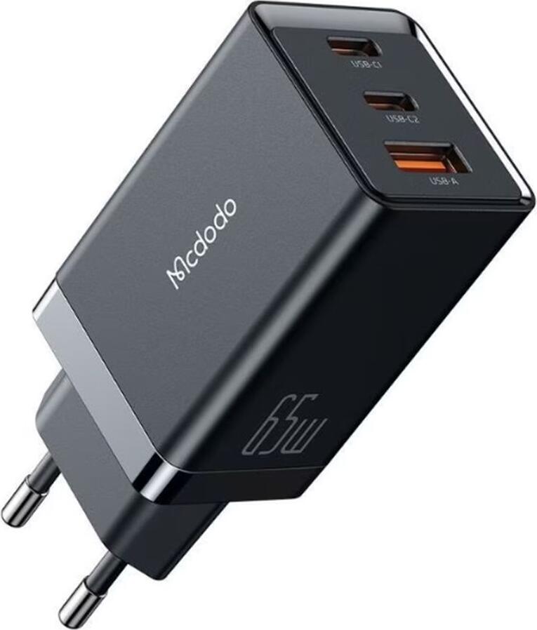 Mcdodo CH-1540 GaN 5 Mini Fast Charger 65W PD QC, 3 Ports (2x USB-C, 1x USB-A), Gallium Nitride Compact Wall Adapter, EU Plug