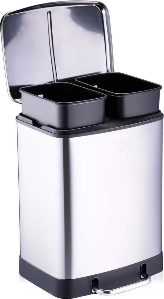 Dirt Devil DDPBIN2X12 Dual Compartment Waste Bin, 24L (2x12L), Stainless Steel, Silver, Soft Close Lid, Removable Inner Buckets, Waste Separation