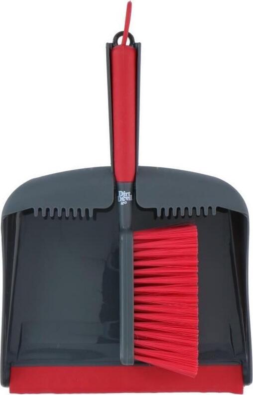 Dirt Devil DDDUSBRSET2 Dustpan and Brush Set, Durable Plastic Ergonomic Hand Brush with Lip Edge Pan for Kitchen, Tiles and Parquet Floors, Red