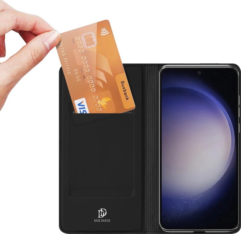 DUX DUCIS SkinPro Wallet Flip Case for Samsung Galaxy S23 FE, Black, Eco-Leather Full Body Protection with TPU Shell, Card Slots and Integrated Stand