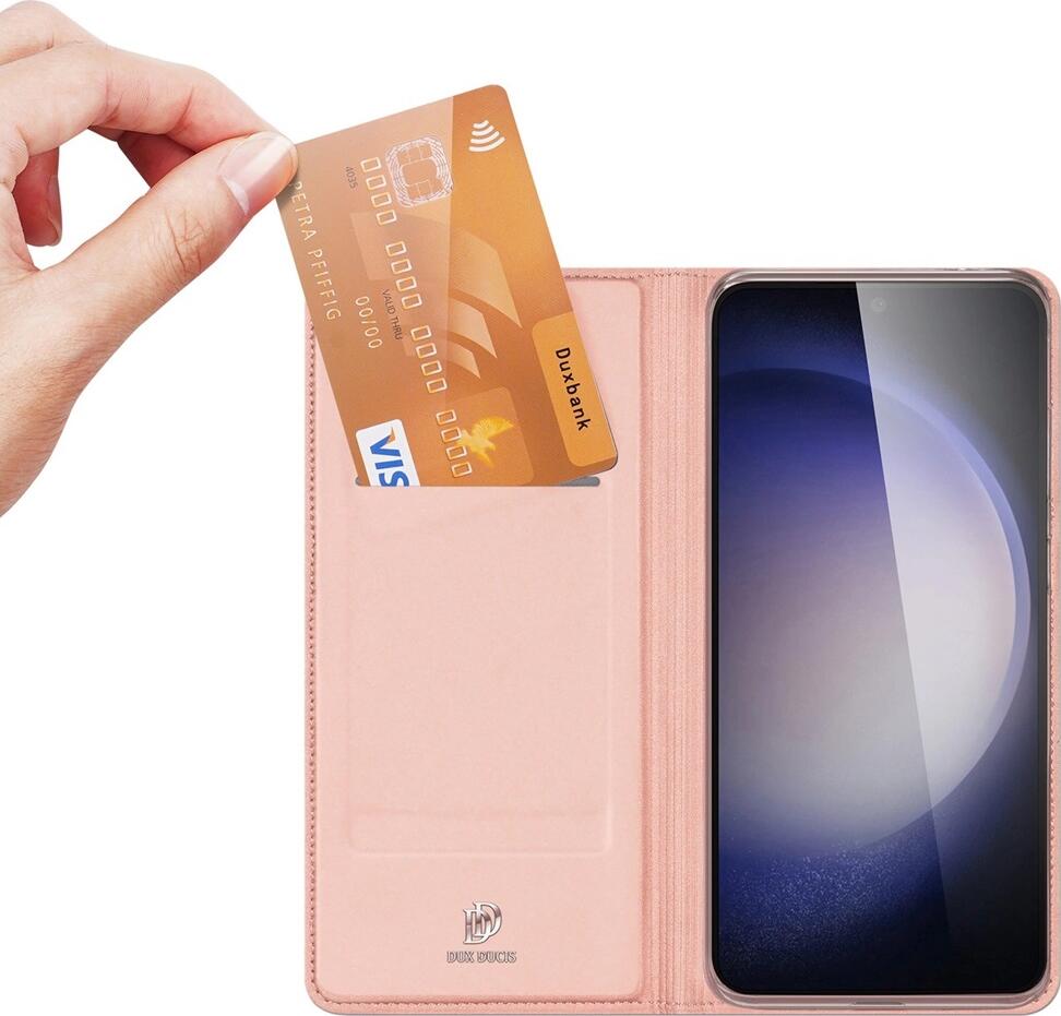 DUX DUCIS SkinPro Wallet Flip Case for Samsung Galaxy S23 FE, Pink, Eco-Leather Full Body Protection with TPU Shell, Card Slots and Integrated Stand