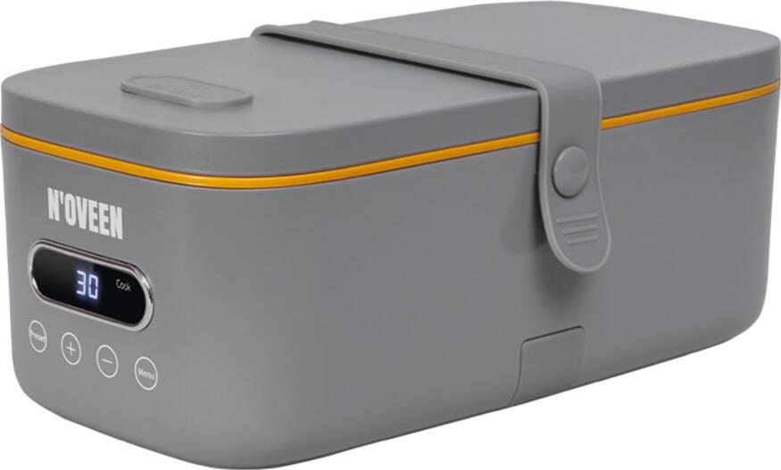 N'OVEEN MLB910 Xline Electric Lunch Box Food Heater, 1L Ceramic Non-Stick Container, 300W Digital Touchpad Timer, Grey, with Thermal Bag and Cutlery Set
