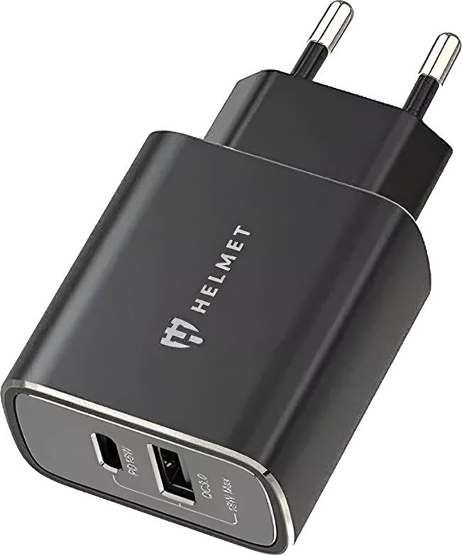 Helmet HMT-WC3IN1CUT Wall Charger 18W, Dual Port USB-C PD and USB-A QC 3.0 Fast Charging Adapter with 3-in-1 Cable, Polycarbonate, Silver