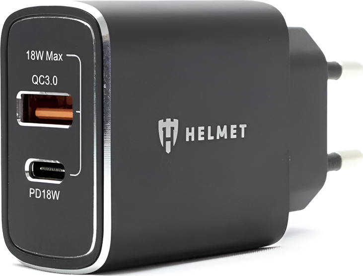 Helmet HMT-WC3IN1CUT Wall Charger 18W, Dual Port USB-C PD and USB-A QC 3.0 Fast Charging Adapter with 3-in-1 Cable, Polycarbonate, Silver