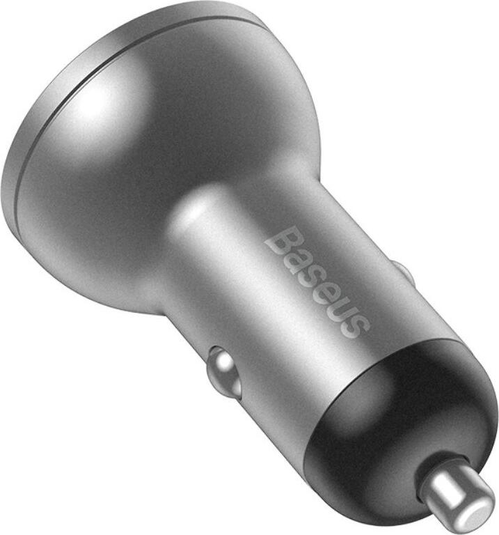 Baseus Dual USB-A Car Charger 24W 4.8A, Aluminum Alloy Fast Charger with LED Digital Voltage Display, 2x USB Ports, 12V-24V Universal Adapter