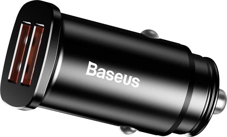 Baseus Square Metal A+A 30W Dual QC3.0 Quick Car Charger CCALL-DS01, Aluminum Alloy Fast Charging Adapter with LED Indicator and Overvoltage Protection