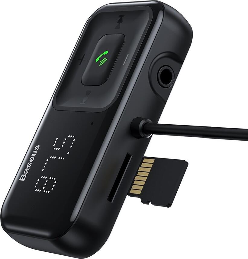 Încărcător Auto Baseus S-16 Modulator FM cu Bluetooth v5.0 și MP3 Player Wireless, Slot Card TF, Dual USB 5V/3.1A Max, Afișaj Digital, Negru