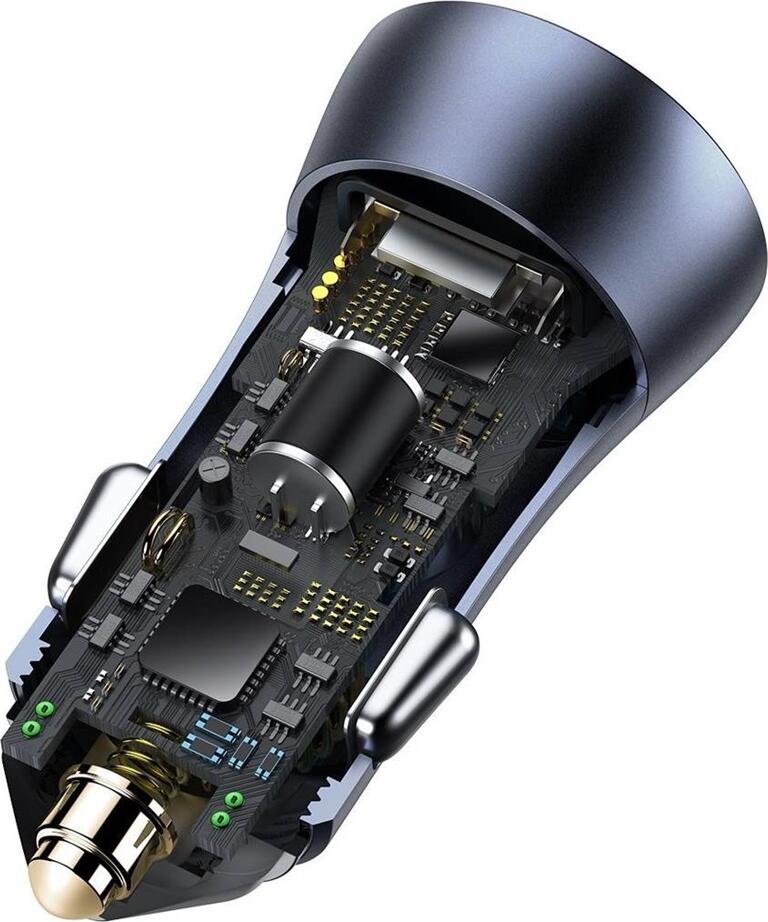 Incarcator Auto Rapid Baseus Golden Contactor Pro 40W CCJDZ-C, Dual Port USB-C PD 3.0 si USB-A QC 4+, Carcasa Aliaj Aluminiu, Gri, cu Cablu Type-C la Lightning