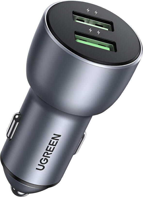 Incarcator Auto UGREEN 36W Dual USB-A din Aluminiu Adaptor Incarcare Rapida Quick Charge 3.0 pentru Apple Samsung Huawei Xiaomi Gri