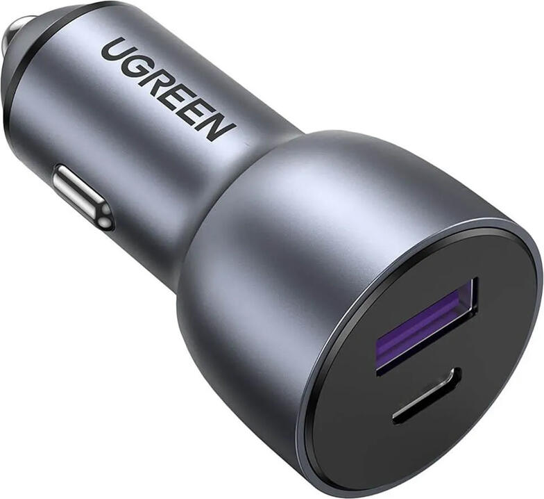 Incarcator Auto UGREEN din Aluminiu Dual Port USB-C si USB-A 60W Incarcare Rapida PD QC DC 12V-24V Carcasa din Aliaj de Aluminiu pentru Smartphone-uri si Tablete