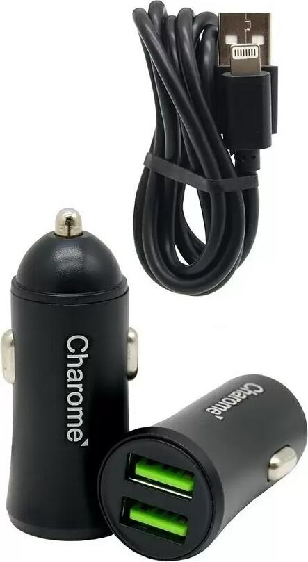 Автомобильное зарядное устройство Charome C6 Dual USB 30 Вт, адаптер быстрой зарядки 12В/24В с кабелем USB - Lightning для Apple iPhone и iPad