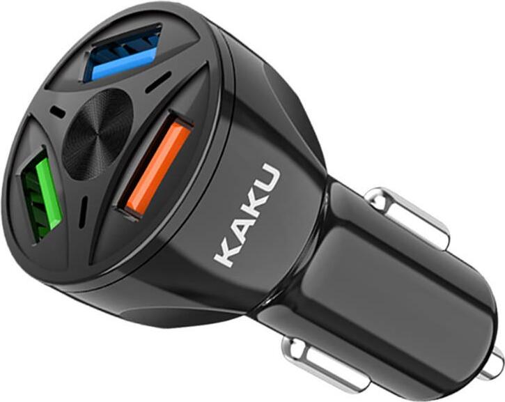 Încărcător Auto KAKU KSC-486 Nuoda 20W Max, Qualcomm Quick Charge 3.0, 3 Porturi USB Type-A 4.8A, Iluminare LED, Protecție Supratensiune, Negru