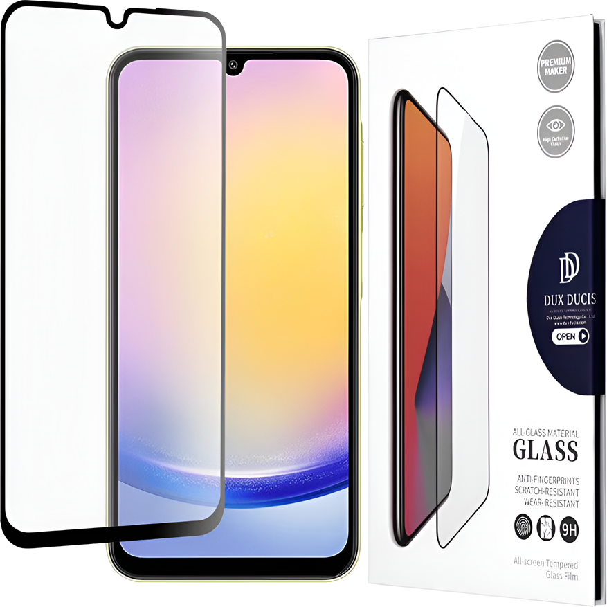 DUX DUCIS Tempered Glass Screen Protector for Samsung Galaxy A25 / A25 5G, 9H Hardness, 0.3mm Medium Alumina Glass, 9D Full Glue HD Clear, Oleophobic Coating