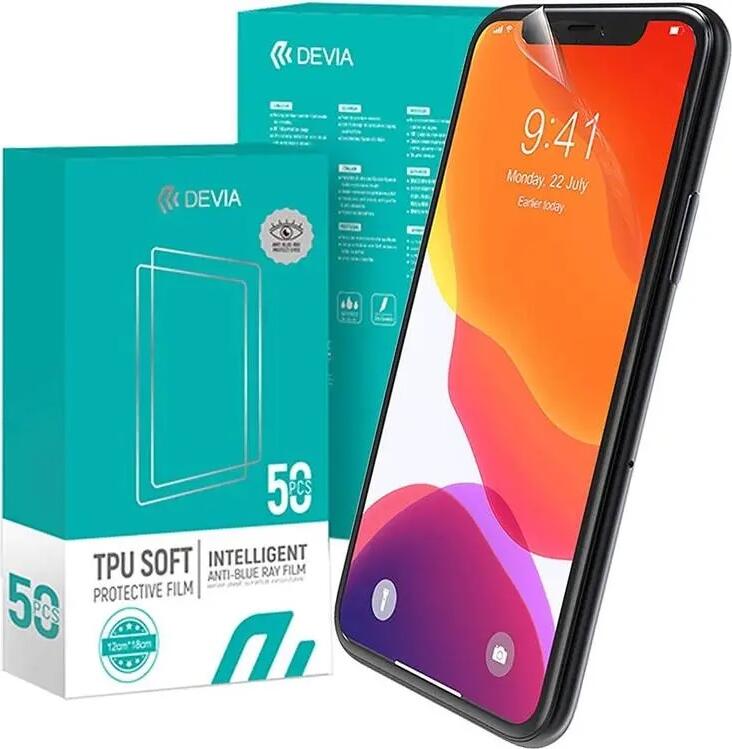 Protectie Ecran Devia Intelligent TPU Soft Anti-Glare, Pelicula Frontala Mata Anti-Zgarieturi si Shock-Proof, Sensibila la Amprenta, 12x18 cm, 0.15 mm, 50 bucati