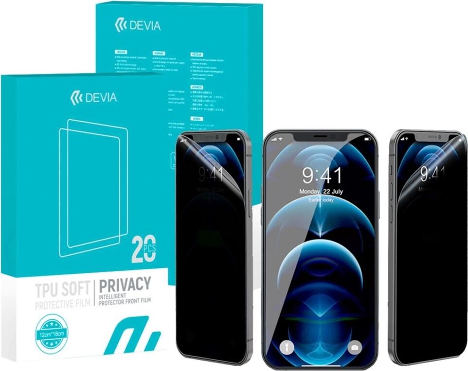 Devia Intelligent TPU Soft Privacy Protector Front Film, 0.18mm Shock-proof Scratch-resistant Screen Guard, 30 Degree Privacy Angle, 12cm x 18cm, 20 pieces