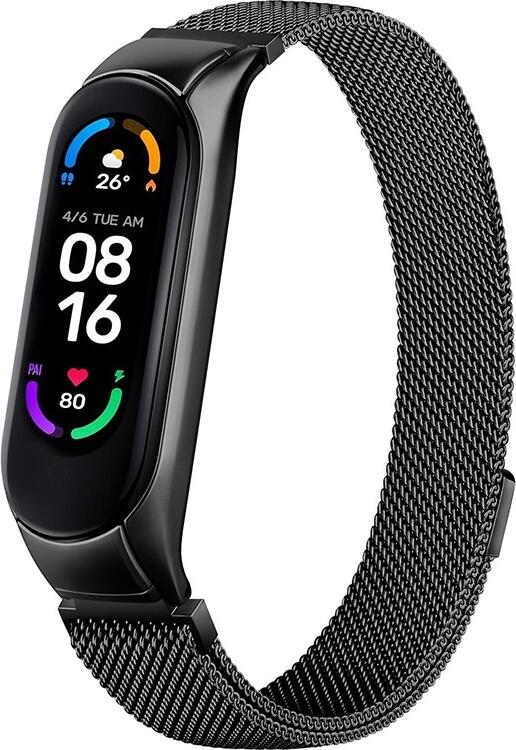 AccExpert Milanese Loop Strap for Xiaomi Mi Band 5 and Mi Band 6, Stainless Steel Magnetic Bracelet, Scratch-Resistant Adjustable Wristband, Black