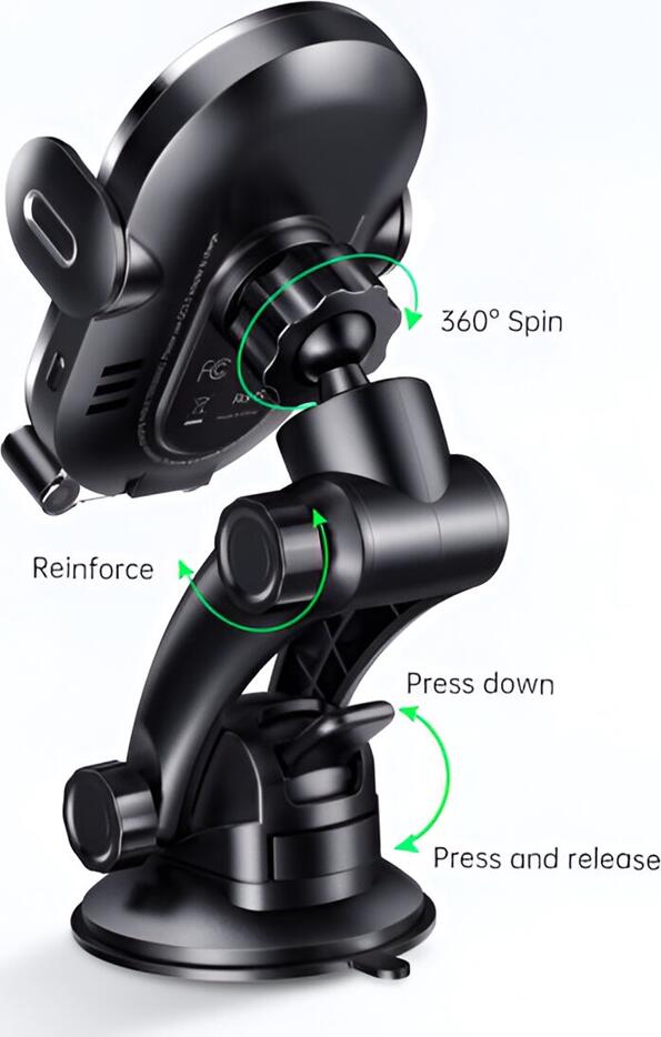 Mcdodo Space Series Wireless Car Charger 15W Fast Charging Mount, Automatic Clamp, 360 Rotation, Suction Cup and Air Vent Clip, Qi Compatible, Black