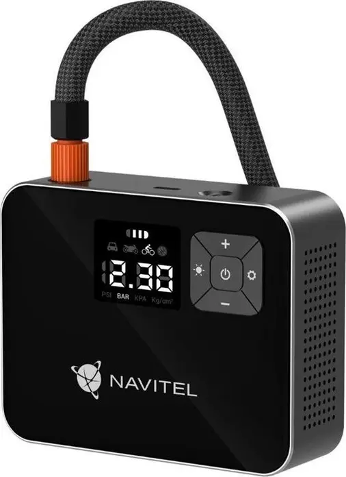 Navitel Air 15 AL Cordless Portable Air Compressor, 120 PSI Max Pressure, 2000 mAh Battery, Digital LCD Display, Auto Shut-off, LED Flashlight, USB-C