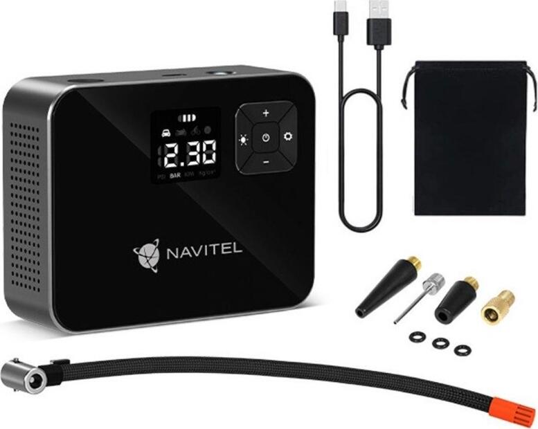 Navitel Air 15 AL Cordless Portable Air Compressor, 120 PSI Max Pressure, 2000 mAh Battery, Digital LCD Display, Auto Shut-off, LED Flashlight, USB-C