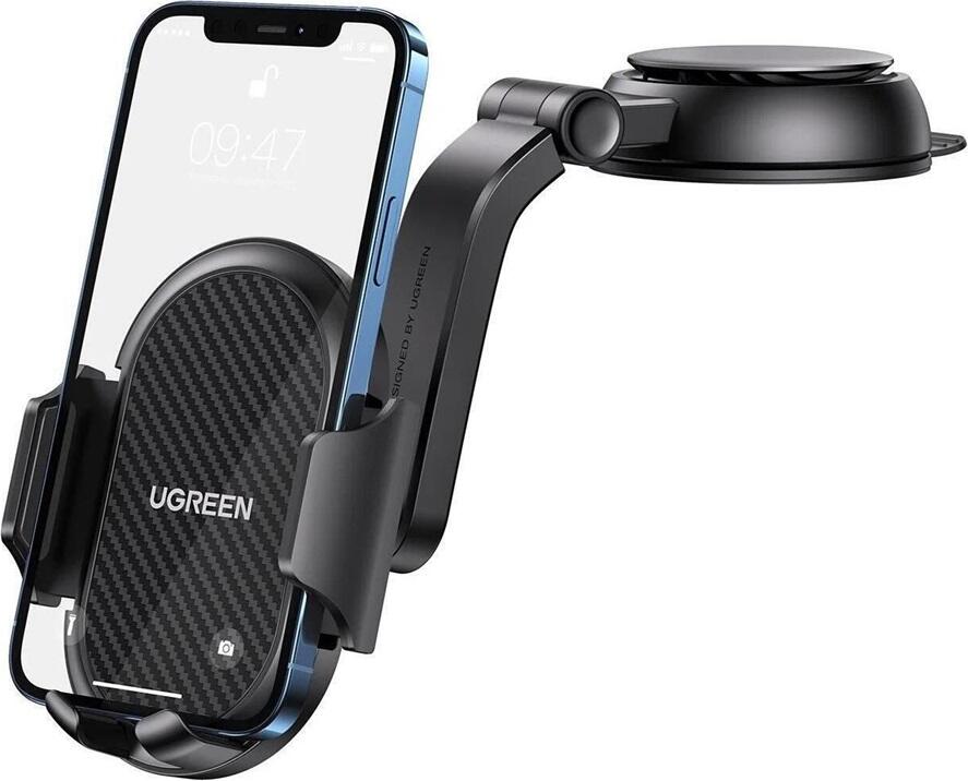 UGREEN LP405 Car Phone Holder Mount, Waterfall-Shaped Dashboard and Windshield Suction Cup Holder for 4.7-7.2 inch Smartphones, Adjustable Arm, Black