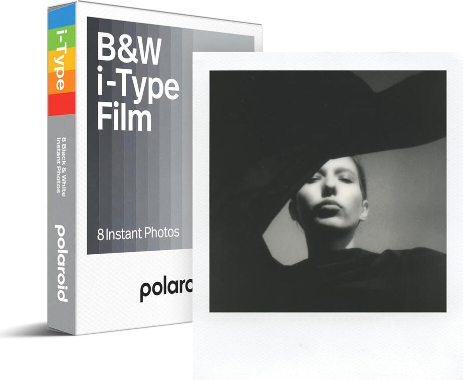 Черно-белая фотопленка Polaroid i-Type, ISO 640, Глянцевое покрытие, Белая рамка, Область изображения 79 x 79 мм, Набор из 8 снимков, Без батареи