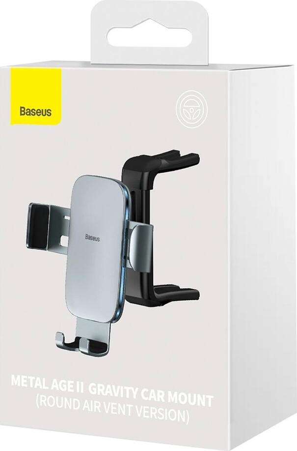 Baseus Metal Age II Gravity Car Mount SUJS030013 for Round Air Vents, Aluminum Alloy & ABS Holder for 4.7-7.2 inch Smartphones, 360 Degree Rotation