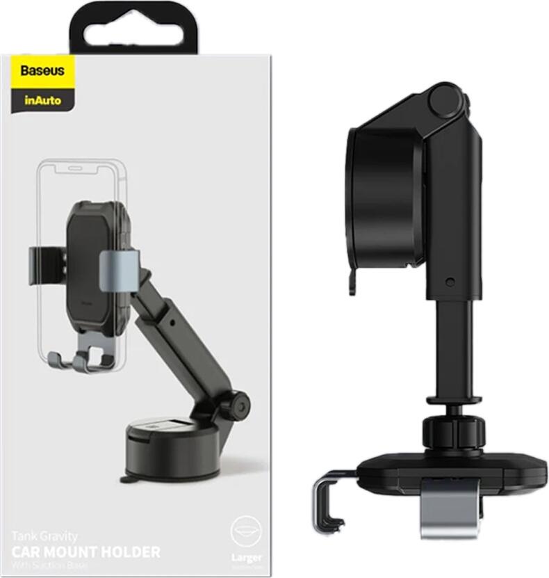 Suport Auto Baseus Tank Gravity cu Ventuza pentru Bord si Parbriz, Prindere Automata prin Gravitatie din Aliaj de Metal pentru Smartphone-uri 4-6.5 poli