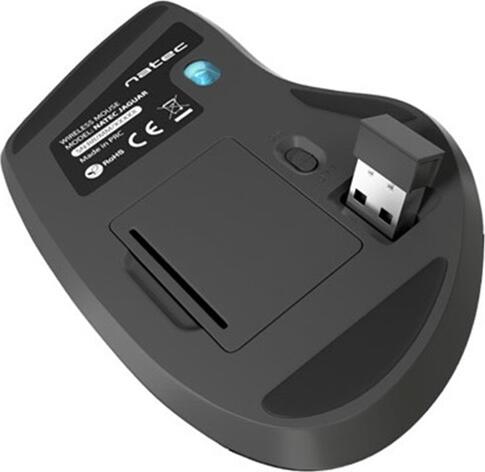 Natec Jaguar Wireless Mouse, 2.4 GHz Blue Sense Optical Sensor, Adjustable 800-2400 DPI, Dual-mode Hyper Fast Scroll Wheel, 6 Buttons, Ergonomic Black-Grey