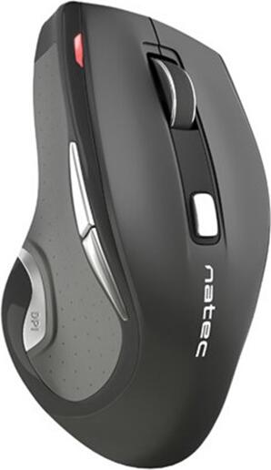 Natec Jaguar Wireless Mouse, 2.4 GHz Blue Sense Optical Sensor, Adjustable 800-2400 DPI, Dual-mode Hyper Fast Scroll Wheel, 6 Buttons, Ergonomic Black-Grey