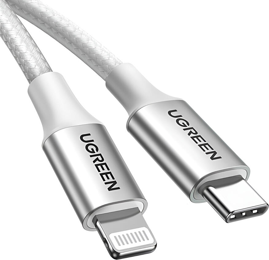 Cablu UGREEN US304 USB-C la Lightning 1m, Certificare MFi, Incarcare Rapida PD 3A, Transfer Date 480Mbps, Nylon Impletit Rezistent pentru Apple iPhone iPad
