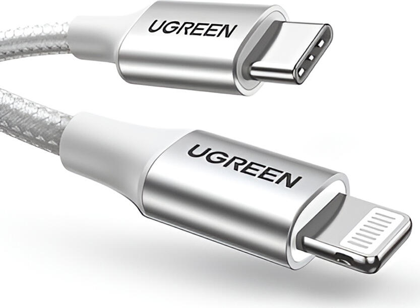 Cablu UGREEN US304 USB-C la Lightning 1m, Certificare MFi, Incarcare Rapida PD 3A, Transfer Date 480Mbps, Nylon Impletit Rezistent pentru Apple iPhone iPad
