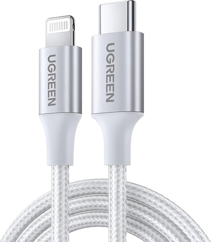 UGREEN Cable Type-C to Lightning MFI, 3A, 1M, Shell Braided, US304, Silver