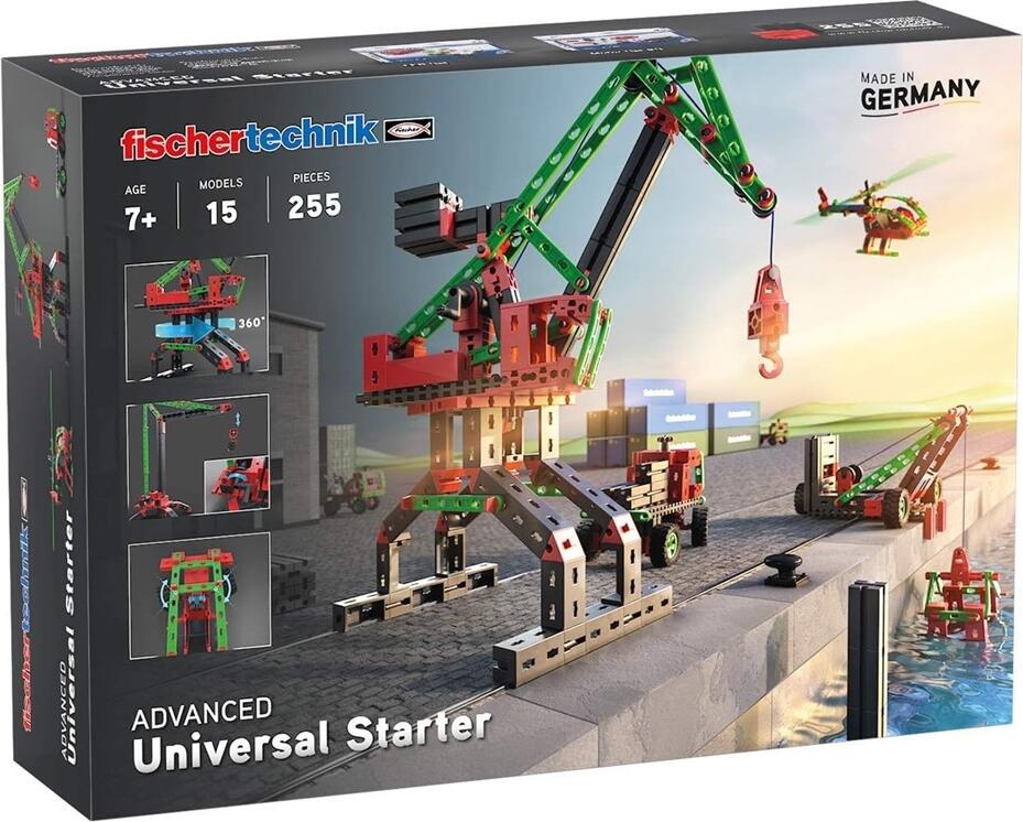 FischerTechnik Advanced Universal Starter Set 536618, STEM Construction Toy with Motors and Sensors, 255 Plastic Parts for 15 Mechanical Models, 7+ Years