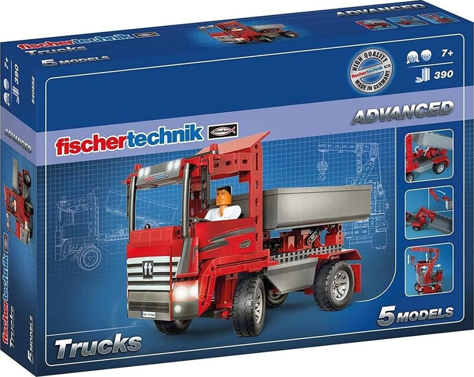 fischertechnik Advanced Trucks 540582 Construction Set, 390 Pieces, 5-in-1 Buildable Models including Tipper and Crane Truck, Plastic Educational Kit