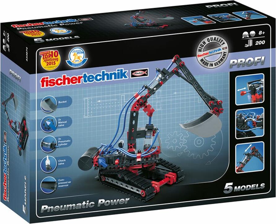 fischertechnik Pneumatic Power Profi STEM Construction Set, 200 Pieces, Pneumatic Cylinders and Valves, 5-in-1 Educational Model Kit, Ages 8+, Made in Germany