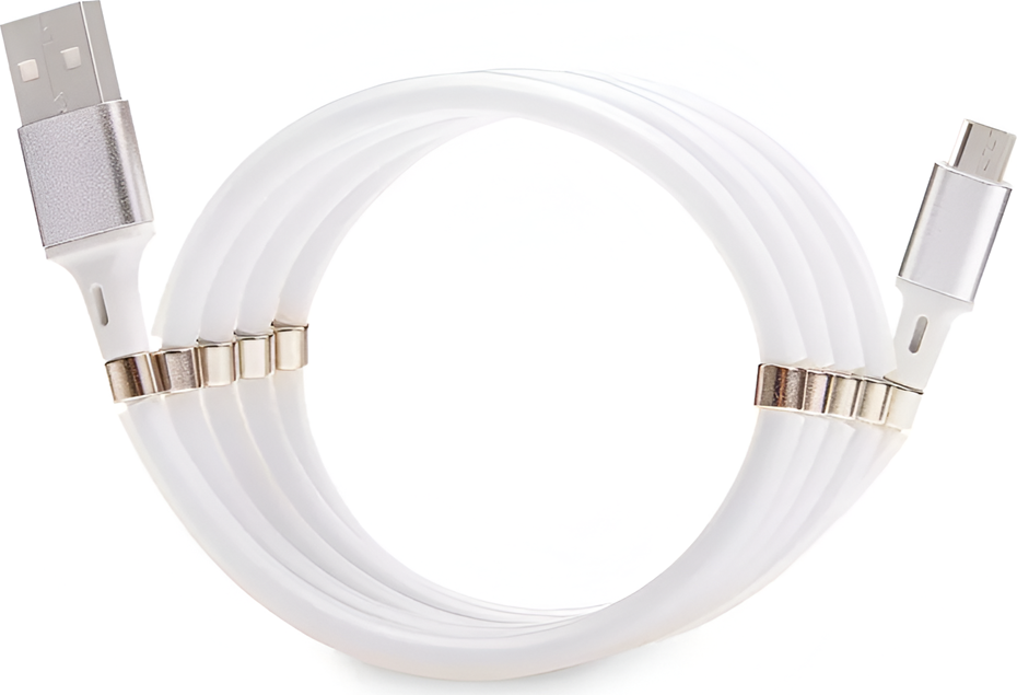 Helmet Cable USB to Micro USB With Magnetic Organizer 1m, White