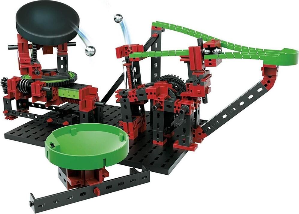 FischerTechnik Dynamic XM STEM Construction Set, Ball Track with Adjustable Launching Ramp and Rotary Funnels, 280 Pieces, Plastic, Age 7+, Germany