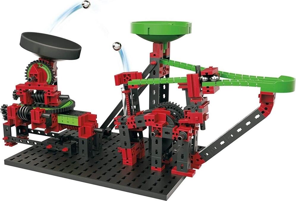 FischerTechnik Dynamic XM STEM Construction Set, Ball Track with Adjustable Launching Ramp and Rotary Funnels, 280 Pieces, Plastic, Age 7+, Germany