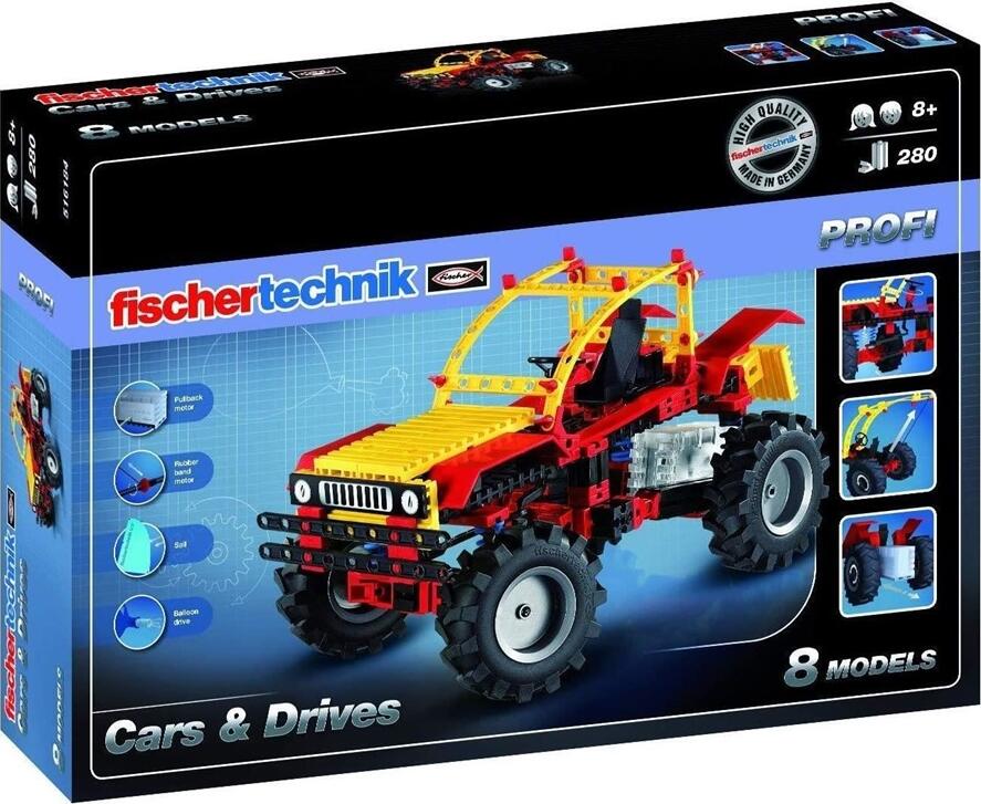 Set Constructie STEM FischerTechnik Profi Cars & Drives, 280 Piese, 8 Modele, Directie si Suspensie Functionale, Plastic de Inalta Calitate, Made in Germany