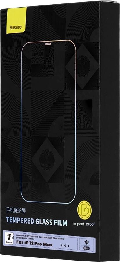 Protectie Ecran Sticla Temperata Baseus pentru Apple iPhone 12 Pro Max, Acoperire Completa Margini Curbate, 0.4mm Transparenta Rezistenta la Socuri si Zgarituri cu Filtru de Praf