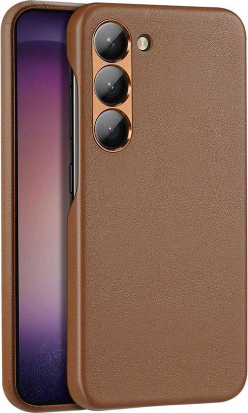 Dux Ducis Grit Case for Samsung Galaxy S23 Plus, Brown, MagSafe Compatible Eco-Leather Back Cover with Metal Buttons and Camera Protection