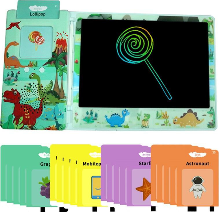 Newlight NLT-L085-DKC-BK 2-in-1 LCD Writing Tablet and Talking Flash Card Reader, 8.5 inch Multi-color Screen, Rechargeable, ABS Plastic, Green