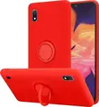 Helmet Liquid Silicone Case for Samsung Galaxy A10, Shock-Absorbent Protective Cover with 360 Degree Rotating Metal Ring Kickstand and Magnetic Grip